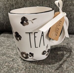 Rae Dunn White Mug with Black Floral Design